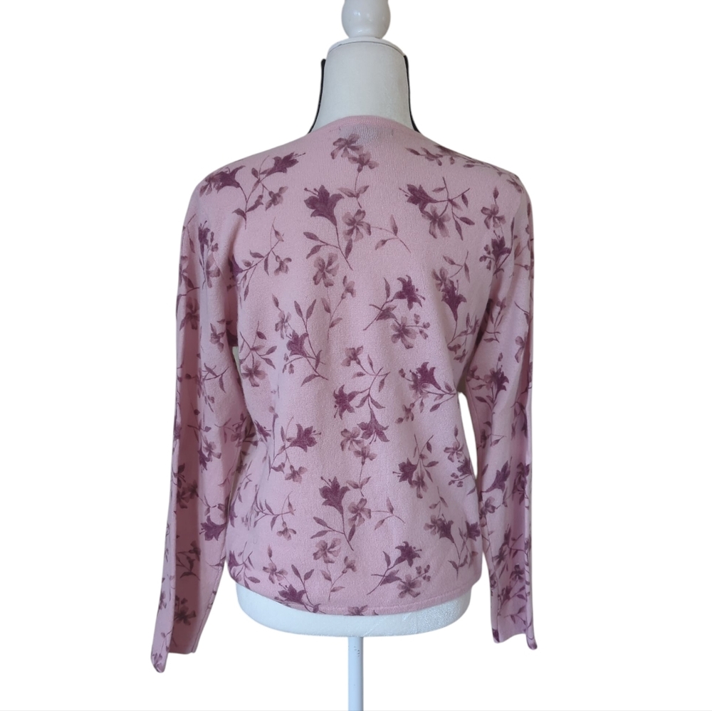 Sarah Spencer Lambswool Angora Rabbit Hair Floral Sweater MEDIUM Pink - Picture 6 of 9